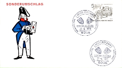 Foto vom frankierten Umschlag mit Sonderstempel